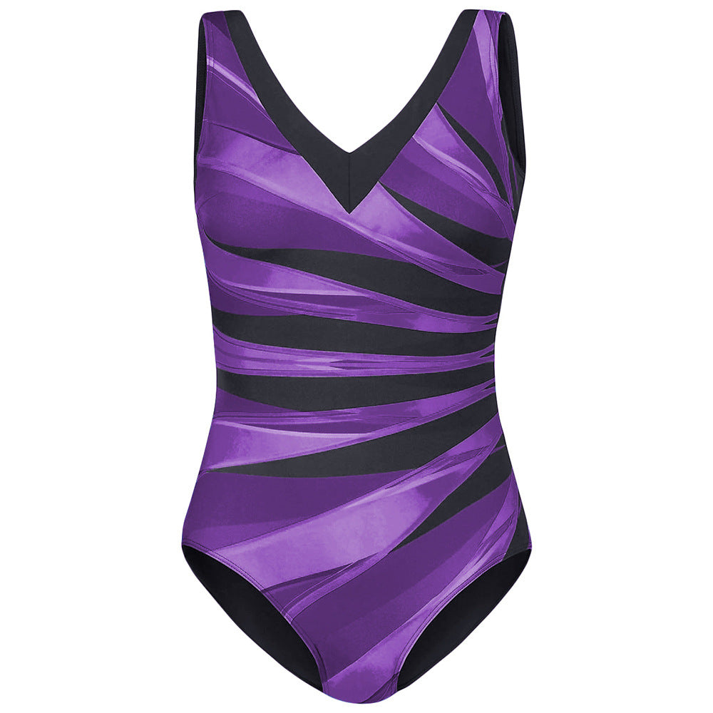Plus Size Striped V-Neck One-Piece Swimsuit for Women
