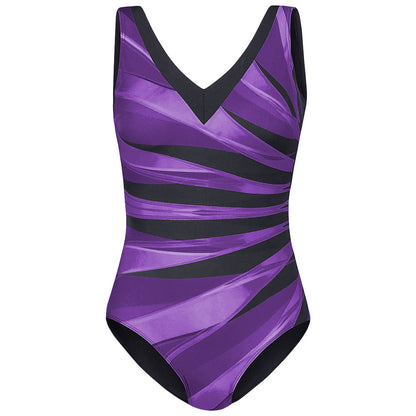 Plus Size Striped V-Neck One-Piece Swimsuit for Women