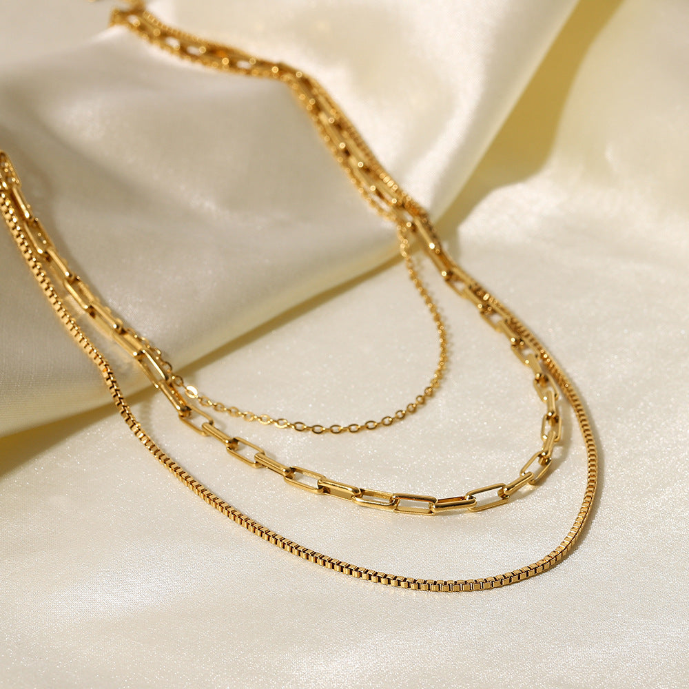 Collar En Capas de Acero Inoxidable Chapado en Oro de 18K Estilo Vintage