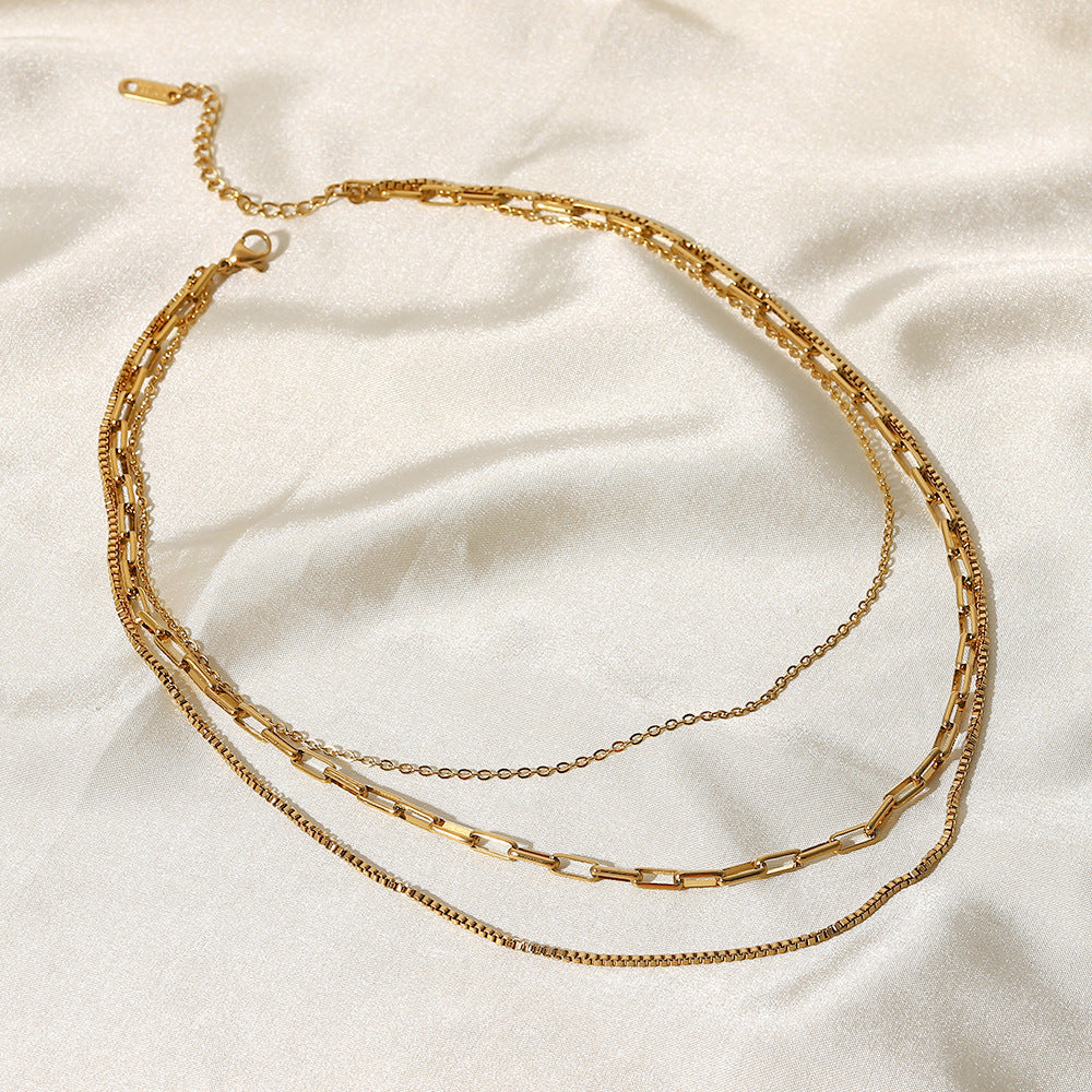 Collar En Capas de Acero Inoxidable Chapado en Oro de 18K Estilo Vintage