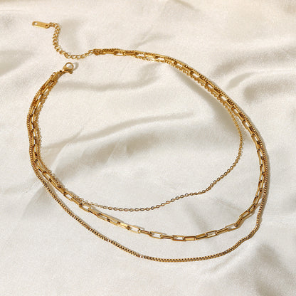 Collar En Capas de Acero Inoxidable Chapado en Oro de 18K Estilo Vintage