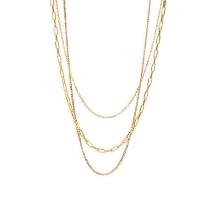 Collar En Capas de Acero Inoxidable Chapado en Oro de 18K Estilo Vintage